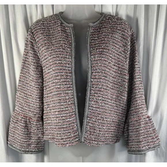 Ann Taylor LOFT Multi-Color Tweed Open Front‎ Bell Sleeve Jacket S Preppy 89-13 - Picture 11 of 12